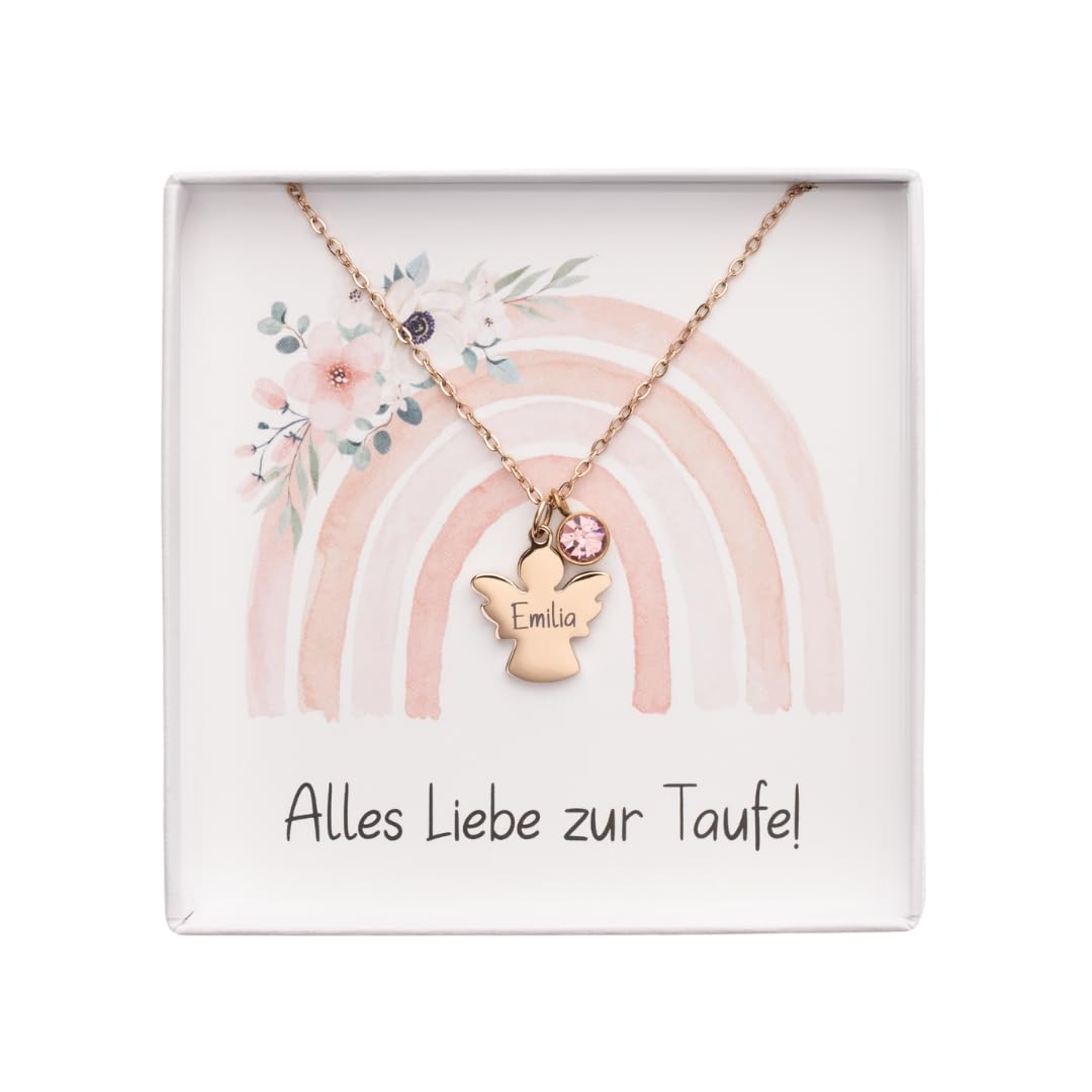 Generisch Personalisierte Kette ｜Geschenk zur Taufe ｜Geschenk Patenkind｜Halskette Kommunion｜ Schutzengel Taufkette Taufgeschenke für Mädchen