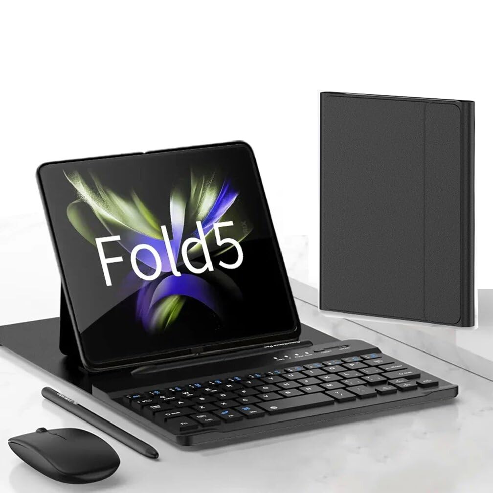 Kombinacje klawiatury i myszy kompatybilne z Samsung Galaxy Z Fold 7 Fold 6 Fold 5, klawiatura z osłoną i myszką, długopis pojemnościowy (czarny)
