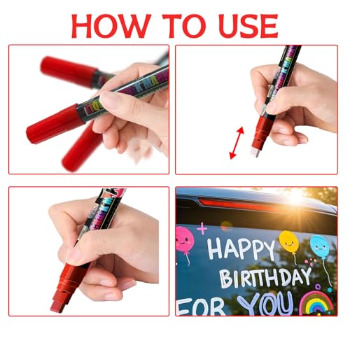 OLINGYOU Window Chalk Markers for Cars Glass Washable, 8 Colors Liquid Chalk Marker Pens with 7mm 2 in 1 Nib Wide Tips, Big Chalkboard Markers Car Window pens — view 5