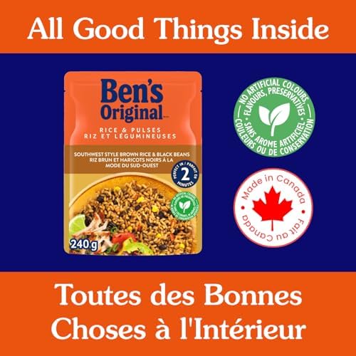 BEN'S ORIGINAL Rice & Pulses Southwest Style Brown Rice & Black Beans, Side Dish, 240g Pouch - 5
