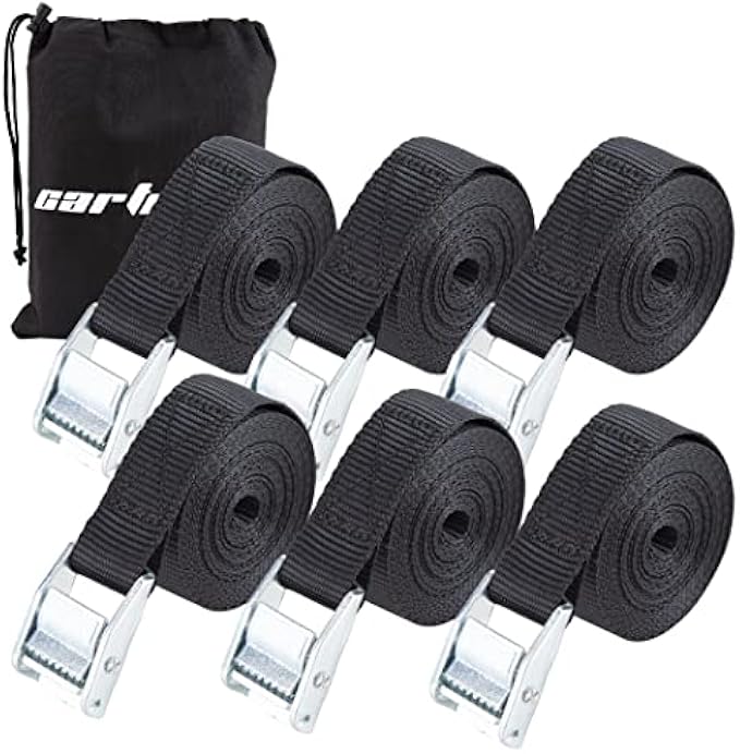 Cartman 1" x 12' Lashing Straps Cargo Tie-Down Strap Up to 600lbs, 6pk in Carry Bag, Black