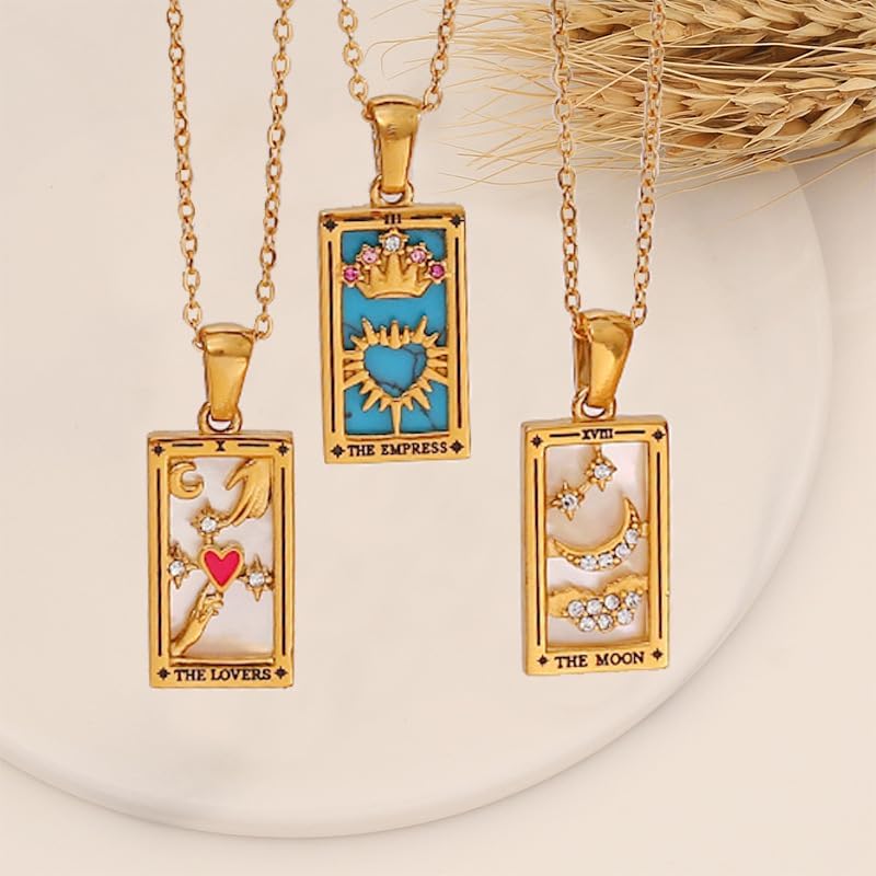 Tarot Card Necklace for Women, 18K Gold Plated Stainless Steel Vintage Lucky Charm Square Zodiac Pendant Talisman Amulet Necklaces Mystic Jewelry Spiritual Gift - Image 6