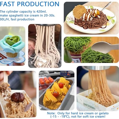 ZHPPED Eiscreme- und Softeismaschine, 7,4–7,9 Gal/Std. kommerzielle Spaghetti-Eispresse, Gelato-Maschine mit 4 Formformen, Eiscreme-Nudelmaschine White – Bild 3