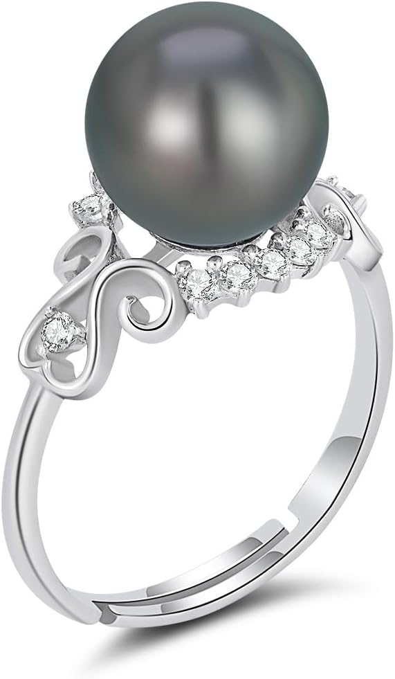 Tahitian Black Pearl Rings Jewelry For Women Fashion Christmas Gifts Wife Mom Girlfriend, Anniversary Birthday Fine Jewelry Gifts for Her NO33247
