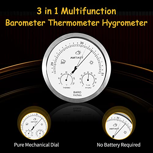 Amtast AW007A 5.2 Inch Diameter Dial Type Barometer Thermometer Hygrometer 3 In 1 Multifunction, Pure Mechanical Dial Barometric Pressure Weather Station (Imperial) Aw007A thumb #1