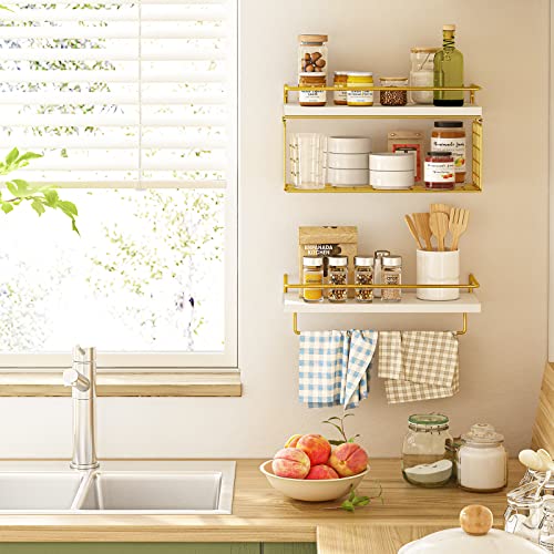 image for Fixwal 2+1 Tier Wall Mounted Floating Shelves with Metal Frame, Rustic