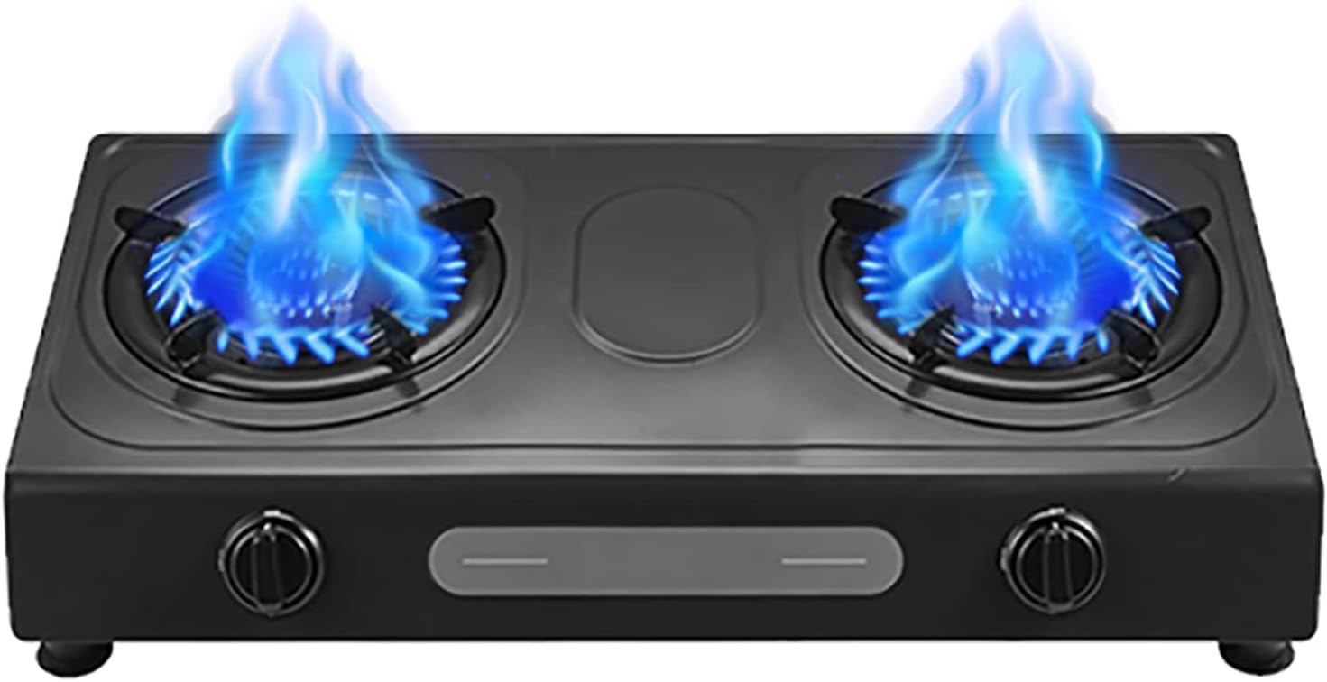 Burner Gas Cooker gas hob Kitchen Desktop Stove，2-Zone Hob, Portable Stainless Steel Cooktop， Easy To Clean, Compatible With All Cookware [Energy Class A]