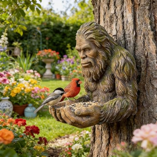 Bigfoot Bird Feeder Funny Hanging Bird Feeder for Outdoors Waterproof Tree-Mounted Outdoor Sculpture Feeders with Hidden Hook for Courtyard Art Decoration Garden Decor Tree Garden Hugger