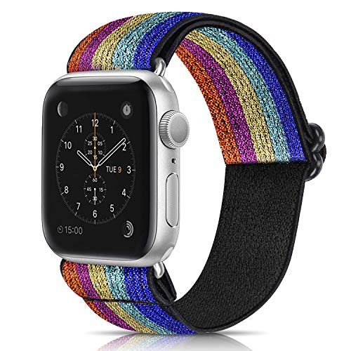 Image of 5 PACK Nylon Elastic Band Compatible with Apple Watch Bands 38MM 40MM 41MM 42MM 44MM 45MM for Women Men,Bold Adjustment Buckle iWatch Band for Series 8 /7 /6 /5 /4 /3 /2 /1 /SE