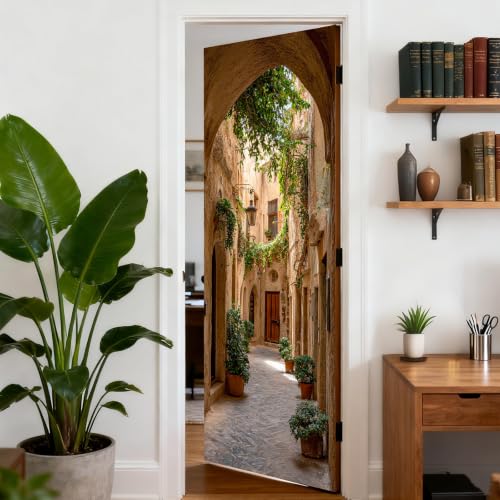 Image of Nuxovilar Tuscan Lane Door Cover 30.31x78.74 Inches PVC Decal | Mural Decals, Door Covers sunlit landscape wraps, adhesive sheets bedroom kitchen apartment (Tuscan Lane)