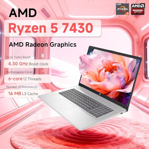 Image of HP 17.3 Inch Laptop, AMD Ryzen 5 7430U, 17.3 inch FHD IPS Anti-Glare Display, 32 GB RAM, 1 TB SSD, Copilot Key, Wi-Fi 6, Long Battery Life, Windows 11 Pro, Business & Students, W /REDRAGON Accessories