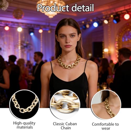 FMPXYYA Klobige Goldkette für Frauen Trendige Statement Ketten Hypoallergen Verstellbare klobige Kette Große kubanische Gliederkette Schmuck Punk Hip Hop Choker