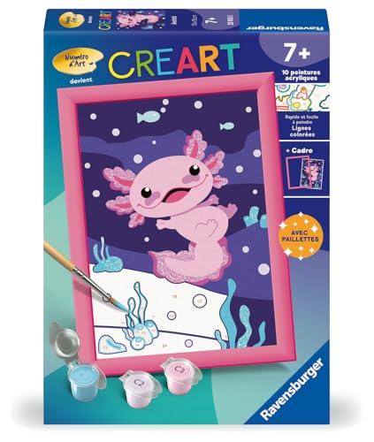 Ravensburger - CreArt Kids 13x18 cm - Numéro d'art - Axolotl - Kit de Peinture par numéros - Dès 7 Ans - 25903