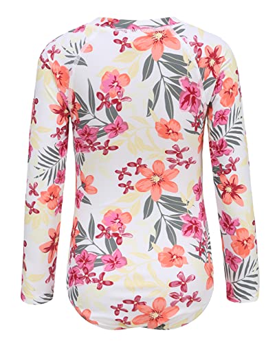 Image of Moon Tree Girls One Piece Swimsuits Long Sleeve Rash Guard Zipper Front Bathing Suit UPF 50+