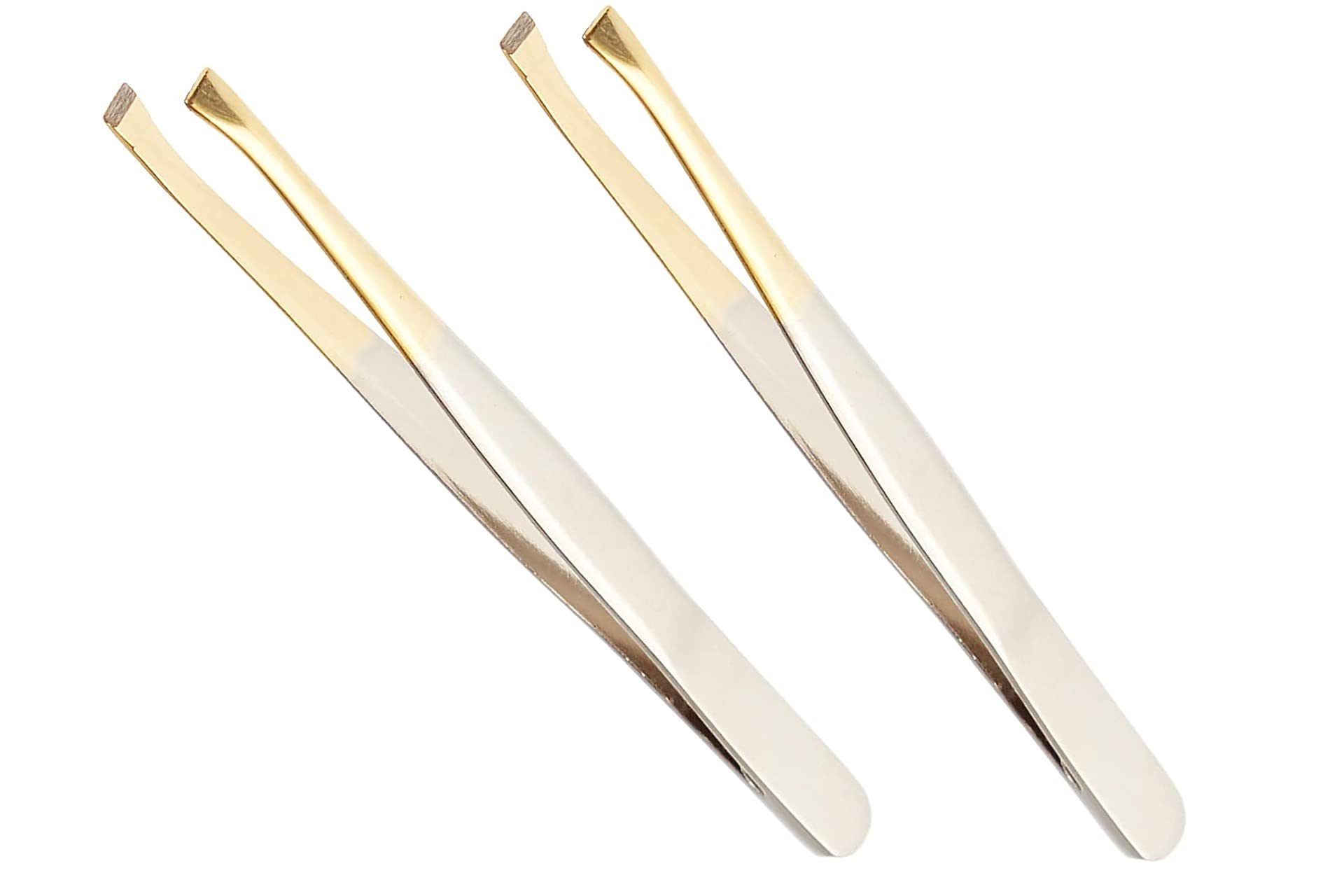 2 Pcs Premium Precision Flat Tip Eyebrow Tweezer Stainless Steel