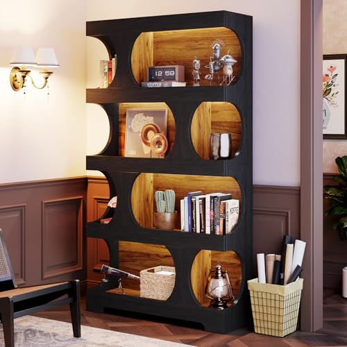 Image of Tribesigns 71 inch Tall Bookcase, 4-Tier S-Shaped Bookshelf, Wood Decorative Storage Shelving, Modern Freestanding Display Shelves, Large Library Book Shelf Unit for Home Office Living Room, Black & Brown