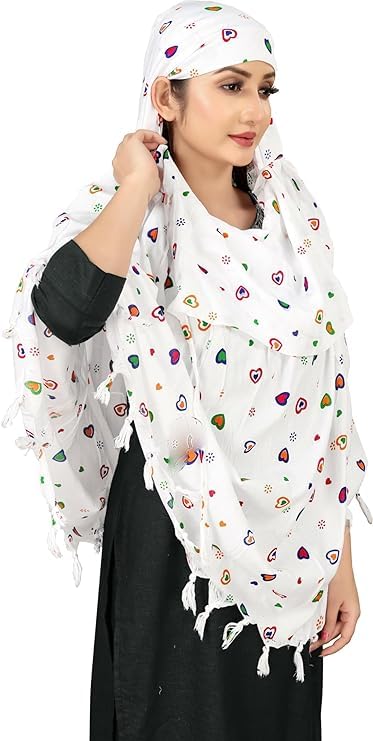 Image of Cotton Long Scarf Cum Mask Scarves Usable for Vehicle Driver | White Printed Design Fabric | Universal Size | Soft & Breathable Sun Protection | For Girl & Women