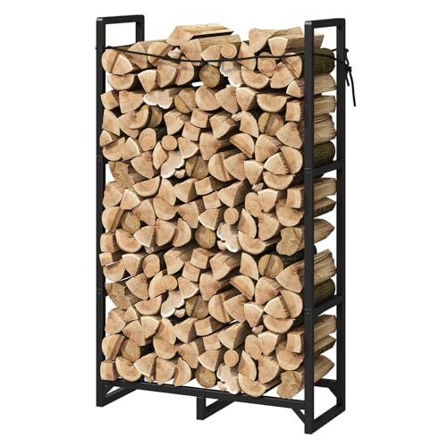 Wieghda Soporte para leña de 2.5 pies, soporte resistente para troncos para interiores y exteriores, organizador de almacenamiento de pilas de madera de metal