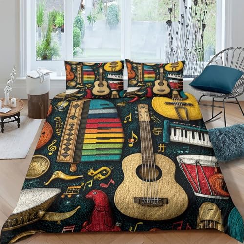 Housse de couette instruments de musique 3D drap microfibre 200x200
