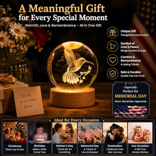Image of Bird Gifts for You, Large 3D Bird Lamp, Crystal Night Light 16 Color Changing with Remote Control for Bedroom Decor, Hummingbird