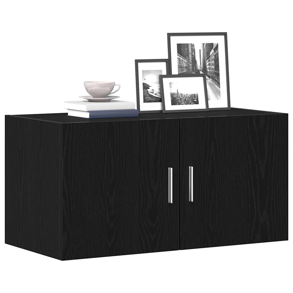 Mangloder - Armadio da parete in legno di quercia nero, 80 x 39 x 40 cm, con 2 ante, sospeso, per soggiorno, camera da letto, ufficio, salvaspazio e moderno