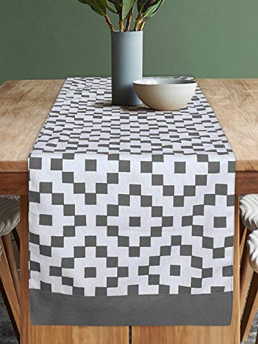 Image of Dekor World Fun with Checks Printed Grey Table Runner (33x120cm) (Pack of 1)-4 Seater Dinning & Center Table