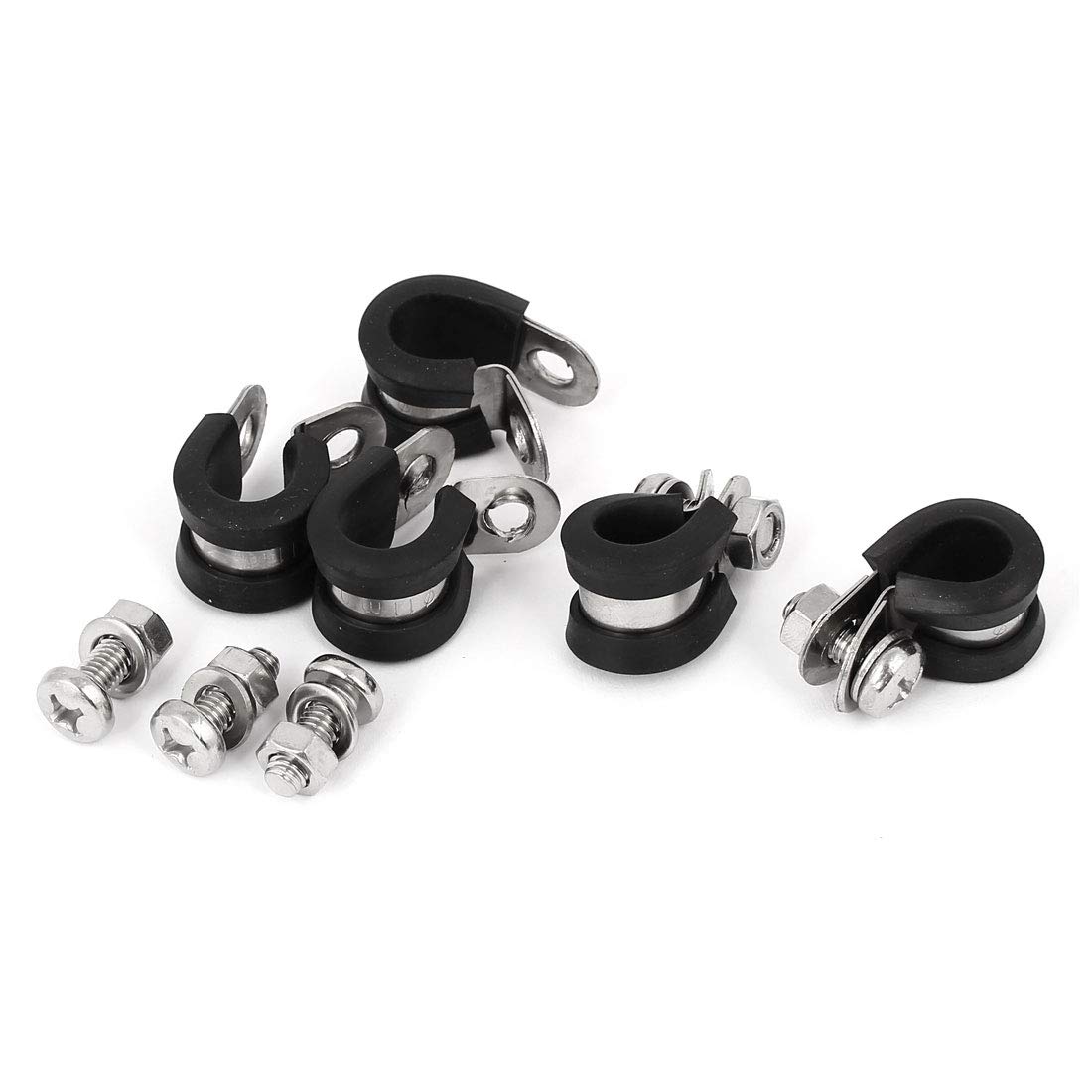 Aexit 9mm 304 Clamps Stainless Steel EPDM Rubber Lined P Clips Cable Mounting Hose Pipe Strap Clamps Clamp 5pcs
