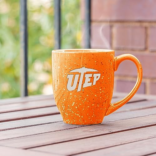 Image of Rico Industries NCAA Texas-El Paso Miners - UTEP Orange Personalized 16 oz Team Color Laser Engraved Speckled Ceramic Coffee Mug