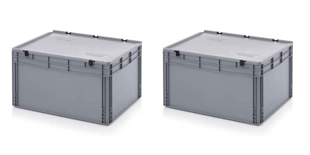 Auer Packaging 2x Eurobehälter-Eurobox 80 x 60 x 43,5 cm mit Scharnierdeckel inkl. gratis Zollstock 2er Set