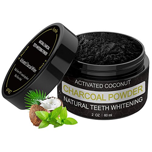 Teeth Whitening Activated Coconut Charcoal Powder - 2oz - Activated Charcoal Teeth Whitening Kit - Teeth Whitener -Charcoal Whitening Powder by EZGO (Black)