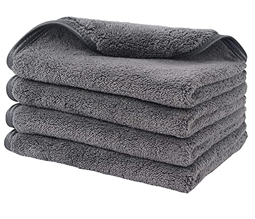 Image of Auto Hub Heavy Microfiber Cloth for Car Cleaning and Detailing, Double Sided, Extra Thick Plush Microfiber Towel Lint-Free, 800 GSM (Size 40cm x 40cm) /Pack of 4, Color:- Grey