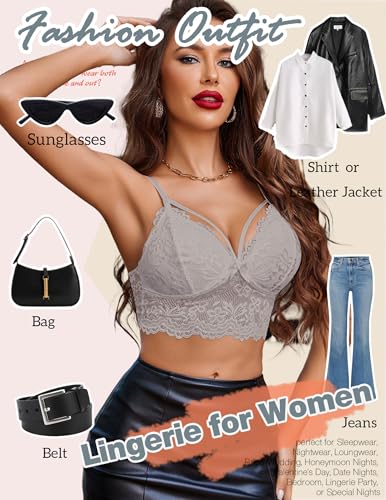 Image of Avidlove Lace Bralette for Women Lingerie Spaghetti Adjustable Strap Tank Camisole Crop Top