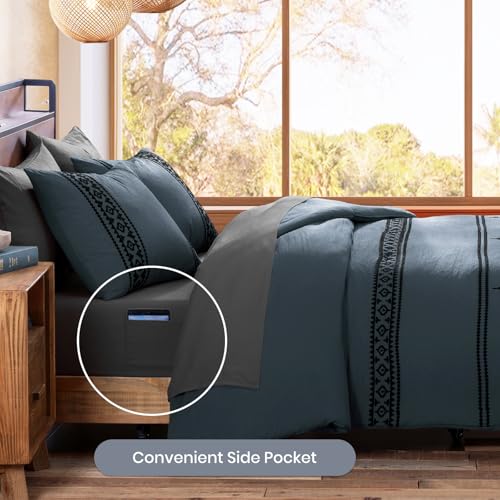 Image of MaiReve Embroidery Full Size Comforter Set 7 Pieces Blue Grey Bed in a Bag