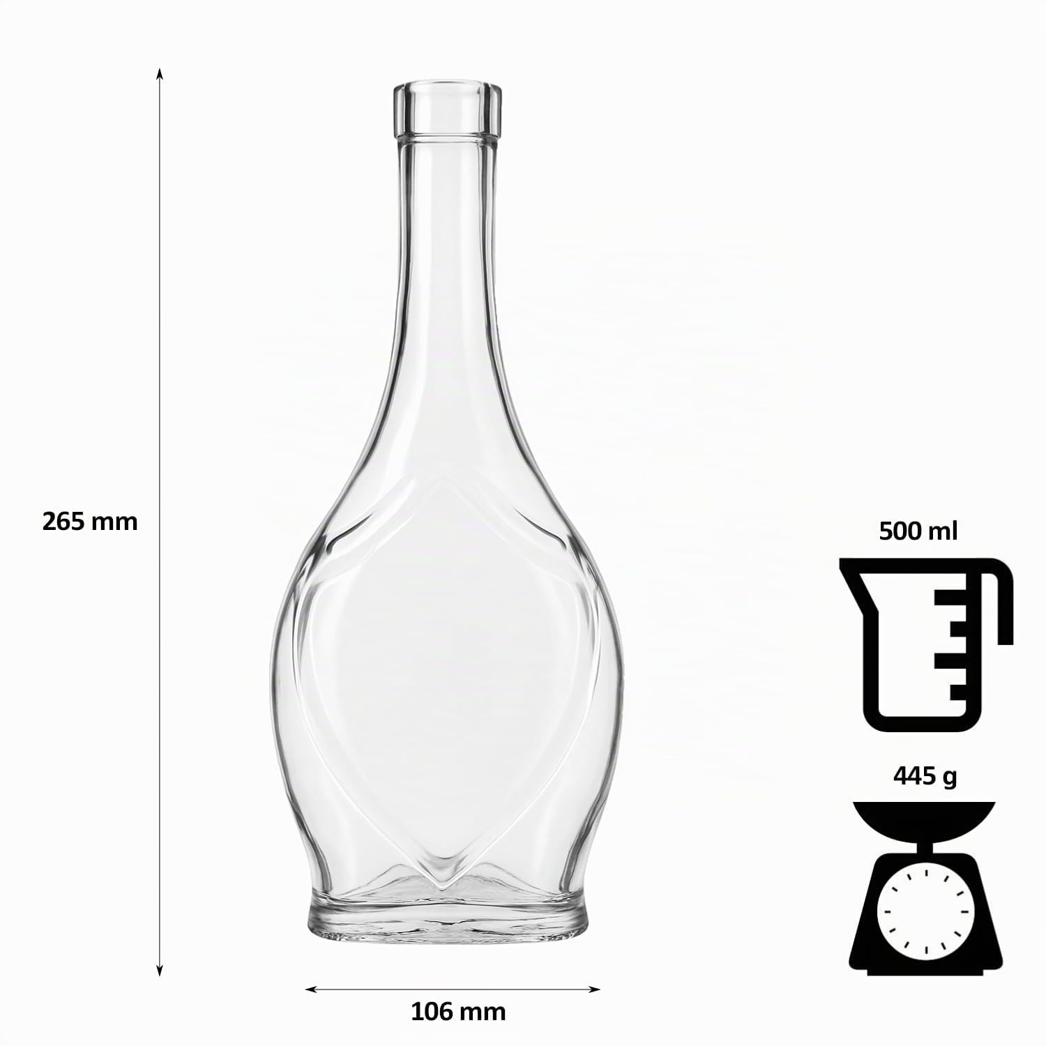 Icona Lot de 50 bouteilles en verre vides de 500 ml avec bouchons - Verre élégant et moderne - Pour la conservation du vin, des teintures mères, du miel et du sirop