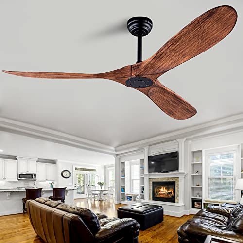 Qutwob 60" Ceiling Fan With Remote Control No Lights,Modern Reversible Dc Motor Indoor Outdoor 3 Blades Ceiling Fans For Patio Bedroom Living Room(Black+Dark Walnut) #TOP1
