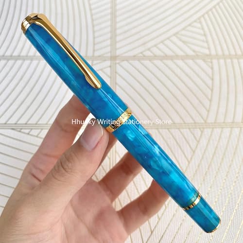Stylo plume à piston en acrylique orange marbré avec plume iridium EF 0.4mm - 4