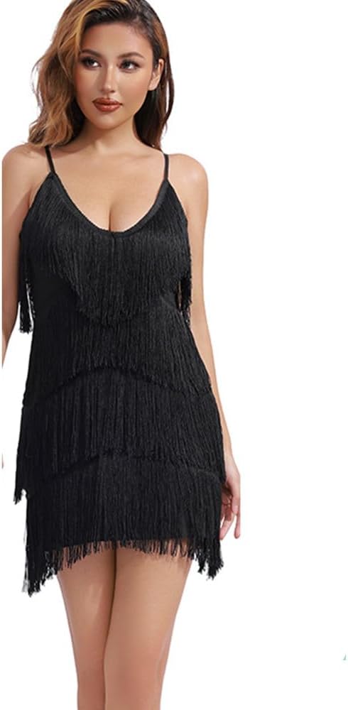 Women's 1920s Roaring Flapper Dresses V-Neck Cami Dress Gatsby Loose Mini Fringe Vintage Tassel Party Dress - Image 5