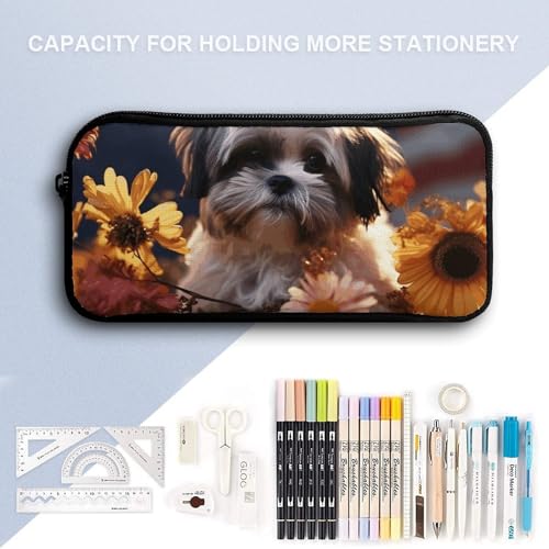 Shih Tzu Dog And Flowers Backpack Set Lightweight Daypack with Lunch Box Pencil Bags Bookbags 3 in 14