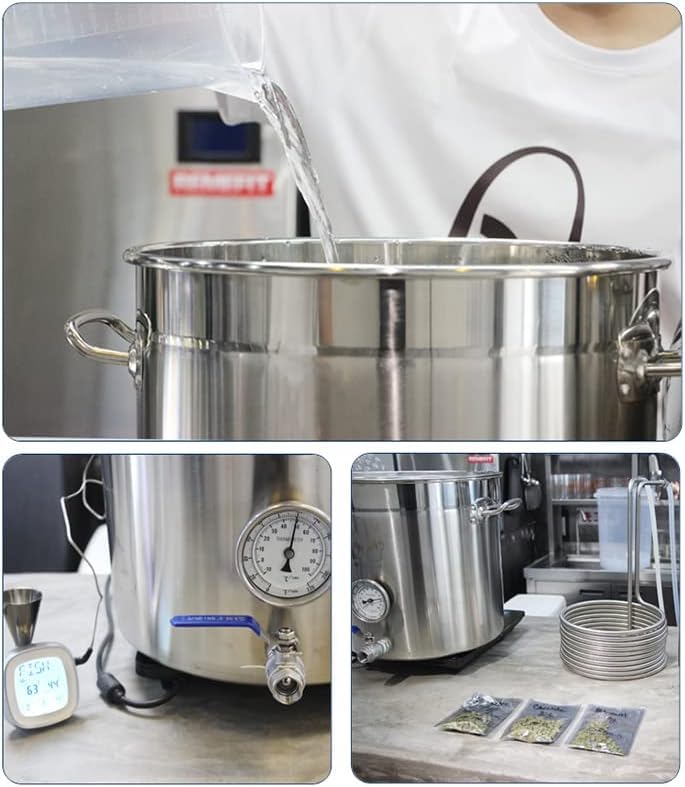 Kit de elaboración casera de acero inoxidable, olla de 35 x 35 cm con tapa, válvula y termómetro, perfecta para elaborar cerveza, hervir y elaborar cerveza casera