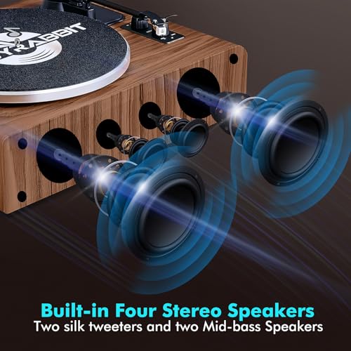 Vinyl Record Player with Speakers,High Fidelity Turntables for Vinyl Records with Magnetic Cartridge AT-3600L,Bluetooth Playback Built-in Phono Preamp,Belt Drive 2-Speed (HP-H2410) by FancyRabbit - Image 4