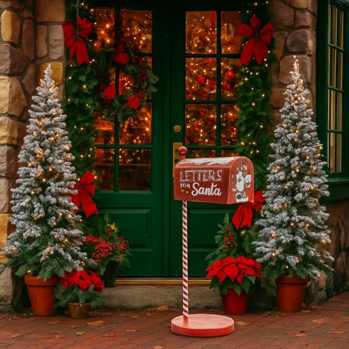 Varzi - Buzón navideño de metal con letras para Papá Noel, decoración escénica de interior, color rojo con detalles blancos, 111 cm, Varzi desde 1956