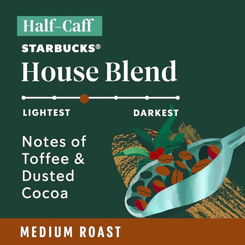 Image of Starbucks K-Cup Coffee Pods, Medium Roast Hot or Iced Coffee, Half-Caff House Blend, 60 Keurig Pods