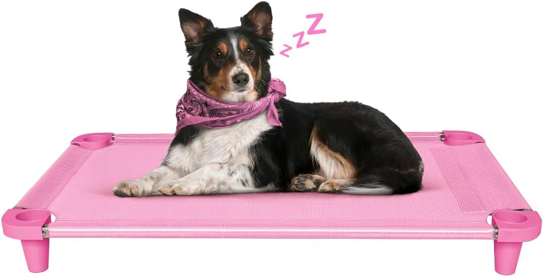 Acrimet Cooling Elevated Pet Dog Bed, Washable and Breathable Mesh Cot, Stainless Steel Frame, Indoor & Outdoor Use, fits Dogs up to 110 lbs (Size: 40” x 24”), Pink, 1 Unit