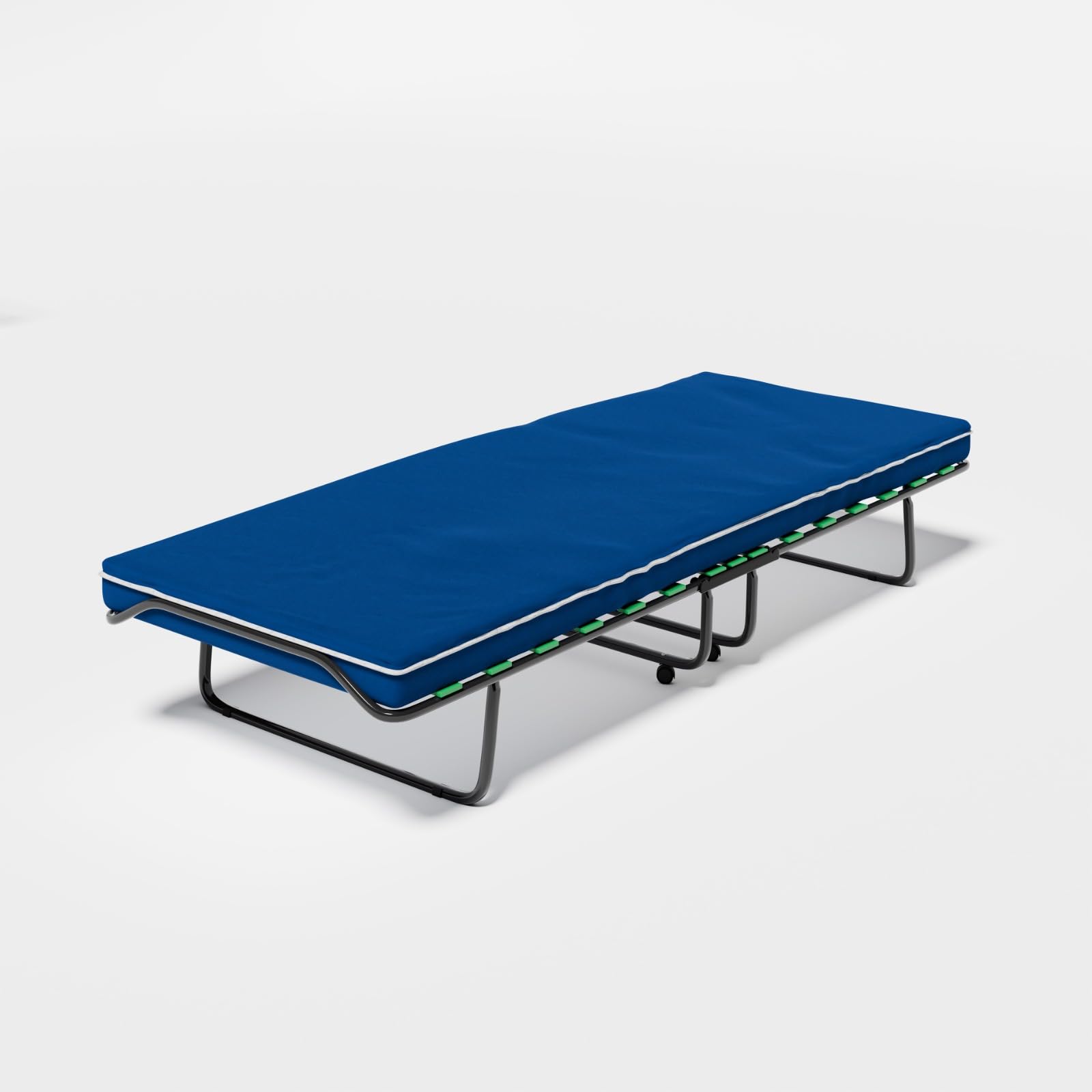 Brandina pieghevole in acciaio a 15 doghe in legno con materasso H6 cm e ruote Letto Pieghevole con Materasso, Struttura in Acciaio 80x190cm a tubolare tondo 25mm