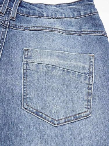 Image of Flamingals Women's Straight Leg Jeans Mid Rise Button Fly Stretchy Wash Stitch Detail 90s Casual Trendy Denim Jeans