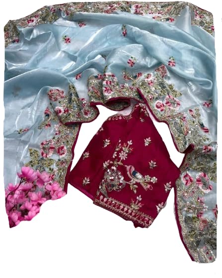 Saree For Womens Bollywood Style Zimmy Choo Organza Fabric On Beautiful Multi Color embroidered Therd sequins & Fancy Border Cut Work-image-32