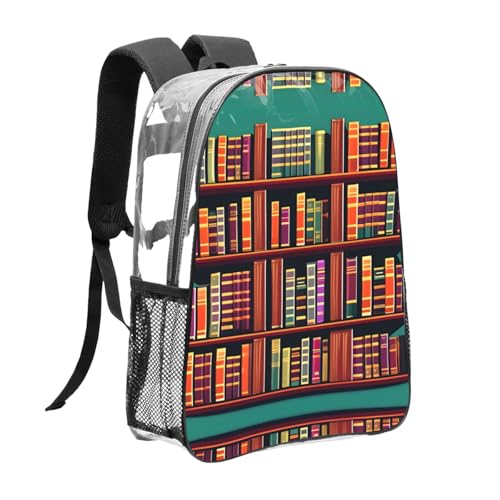 Sac à dos transparent imprimé bibliothèque noir ajustable One Size
