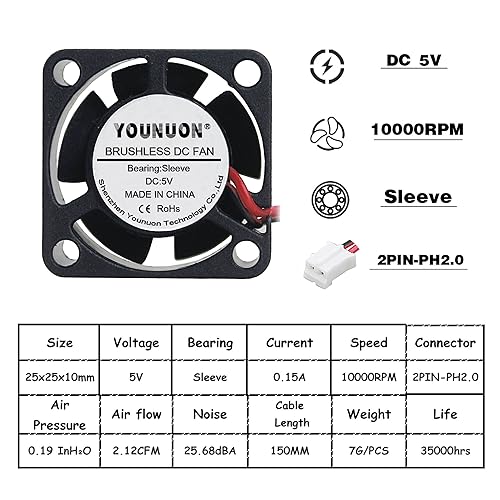 Ventilateur de refroidissement DC 5V mini extracteur d'air 25mm - 3