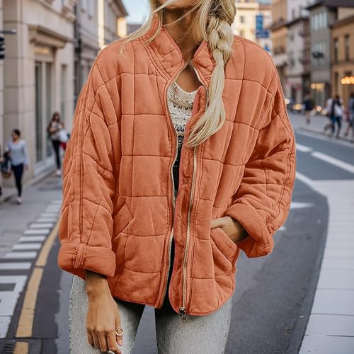 Womens Lightweight Quilted Jacket Zip Up Long Sleeve Coats Oversized Short Puffer Jackets Casual Outerwear2