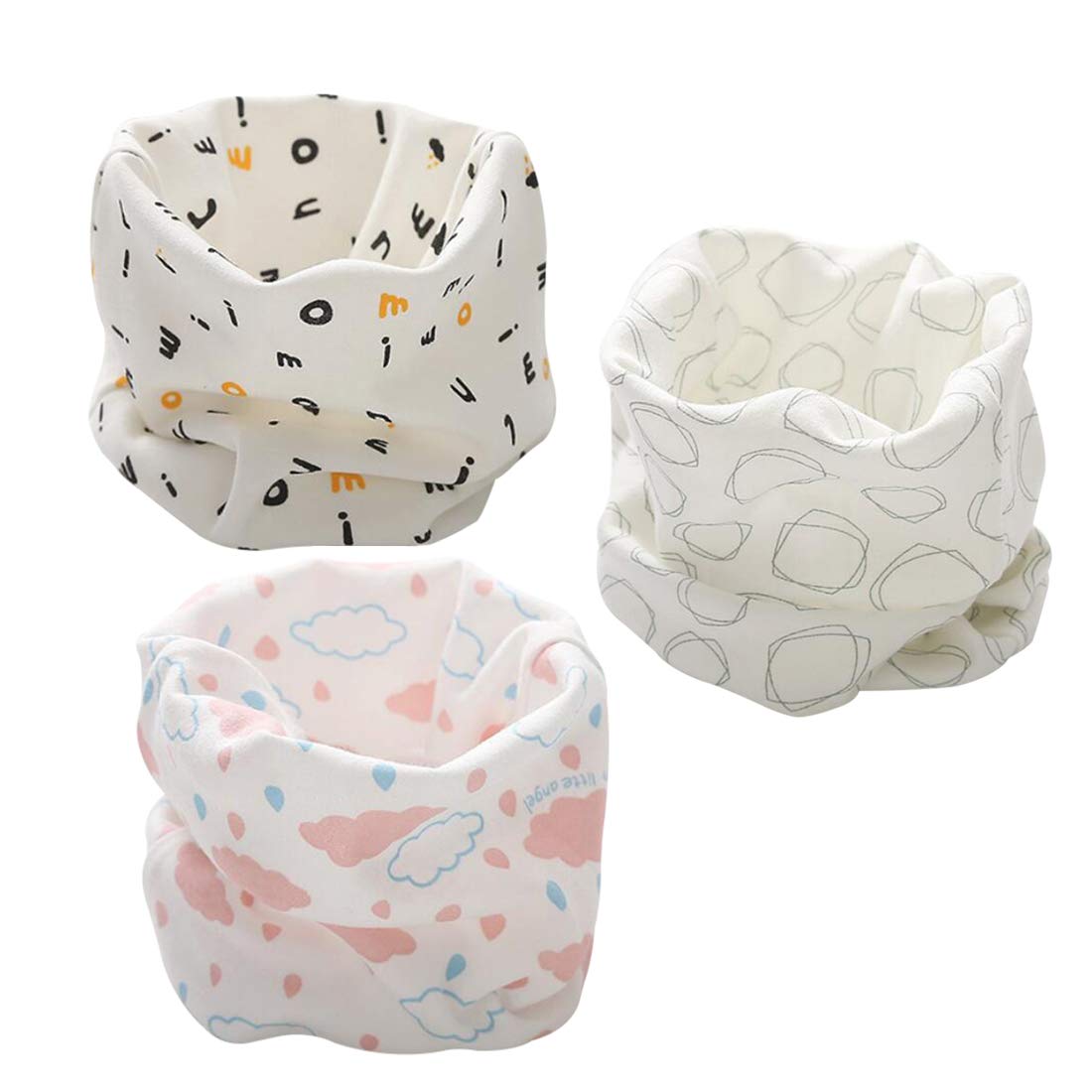 Baby Halstücher Schals Kinder Säuglinge Baumwolle Ultraleichte Wärmer Bequem Schön Cotton Gedruckt Tube Schlauchschal Loop O-Ring Kragen Jungen Mädchen 0-8Jahre/3 Stück (40 * 20cm)